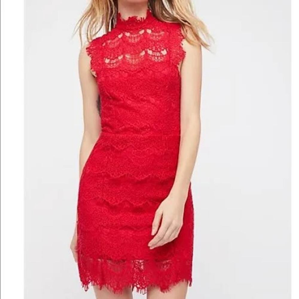 Free People Daydream Lace Bodycon Dress, Red, Size XS